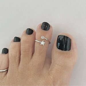 Sterling Silver CZ Moon and Star Toe Ring, CZ Ring, Silver Rings, Celestial Ring